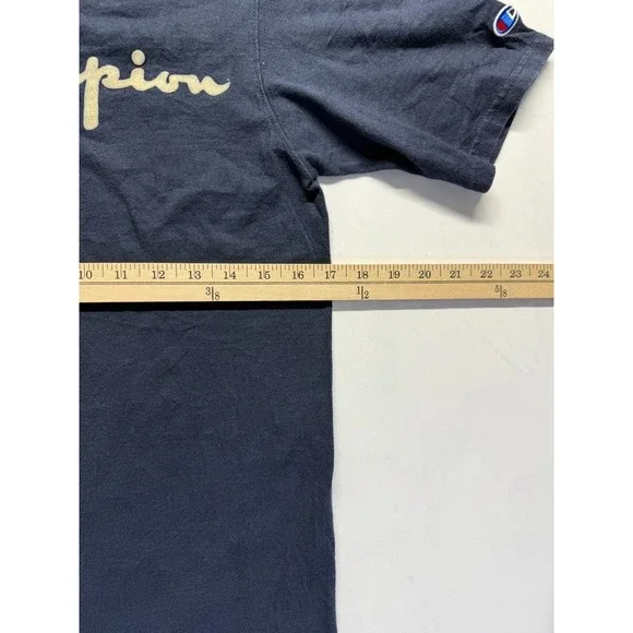 Vintage Champion T Shirt Men Small Navy Blue Graphic Spellout Script Logo Cotton - Picture 7 of 8